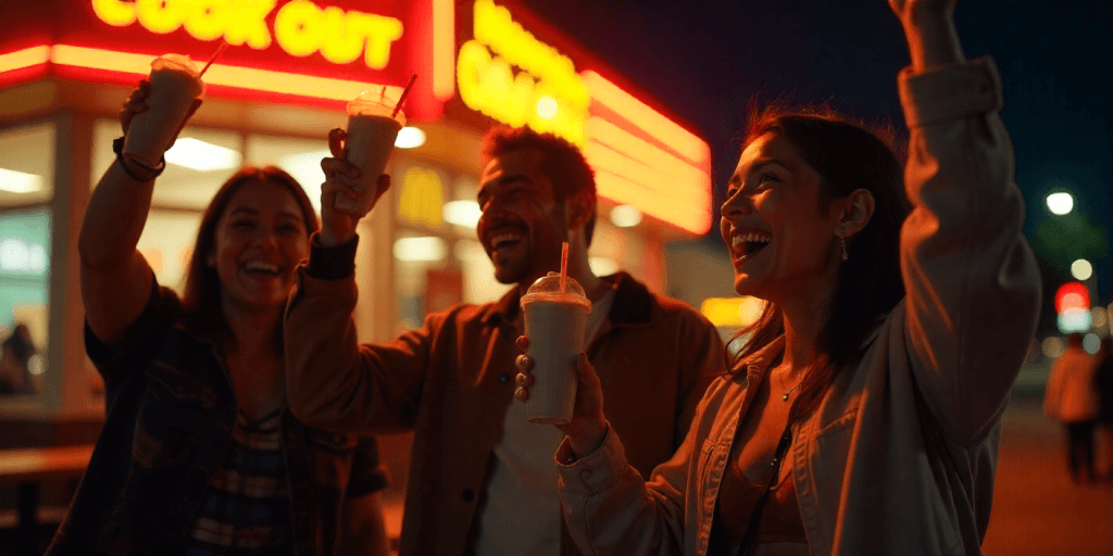 Cook Out Loyalty Program, 10 Successful Ideas for 2025 5 Customers outside Cook Out enjoying milkshakes earned with loyalty points