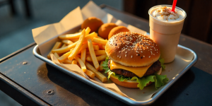 Home 27 Full Cook Out tray with burger fries hush puppies and milkshake