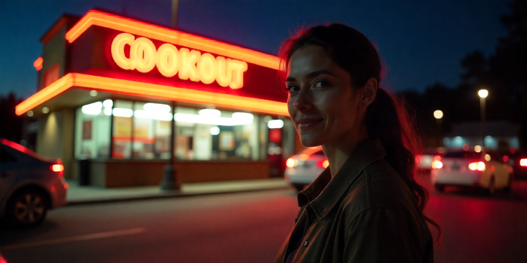 Cookout vs Sonic: The Truth About Who Wins in 2025? 6 Cookout vs sonic: Person at Cookout drive-thru with neon sign and cars at night