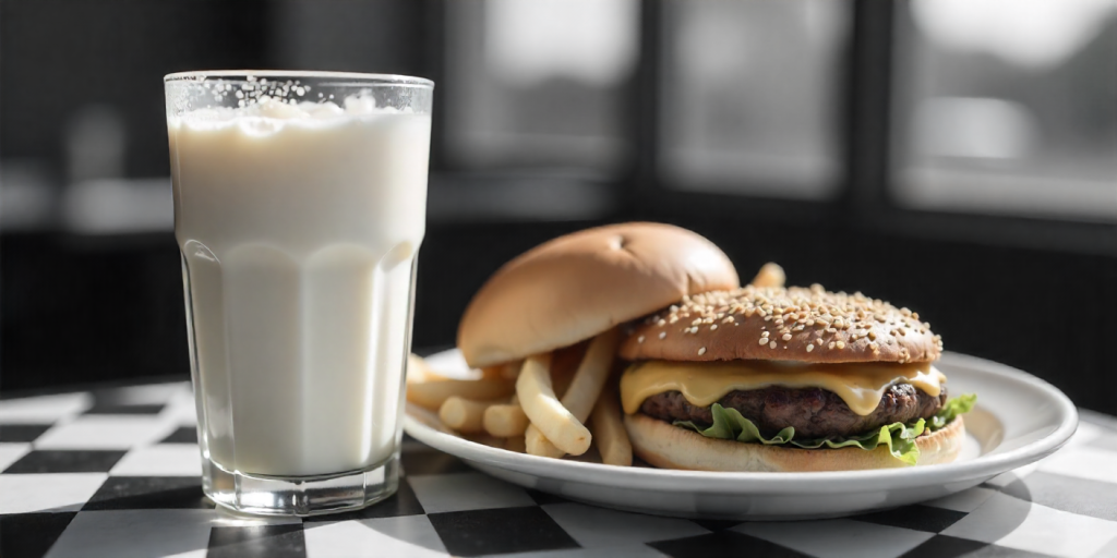 Thick Cook Out milkshake with burger and fries, during cook out tray challenge