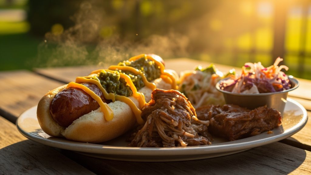 7 Irresistible Cookout Most Ordered Items You Need to Try Today: Top Trays, Burgers & Combos 5 cookout most ordered items Cook Out hot dog with mustard and a BBQ plate with pulled pork and sides