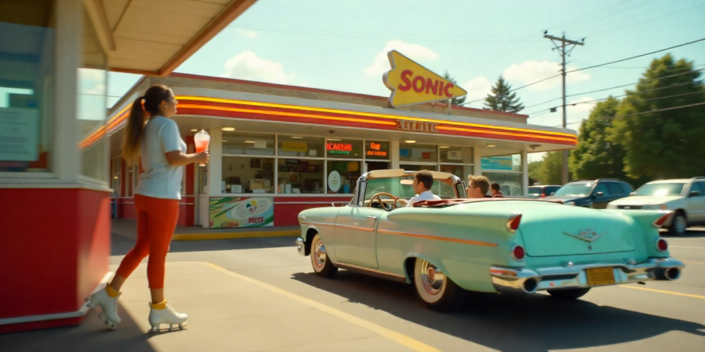 Cookout vs Sonic: The Truth About Who Wins in 2025? 5 Cookout vs sonic: Roller-skating carhop delivering drink at Sonic drive-in with classic car