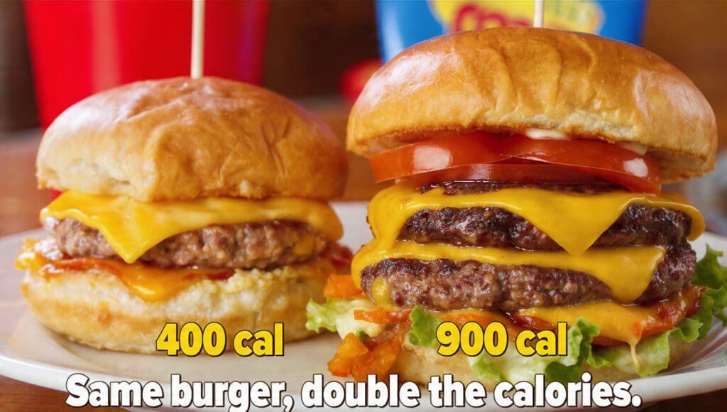 7 Shocking Truths About Cookout Calories You Need to Know 3 Cook Out burger calorie comparison between single and double cheddar-style burgers.