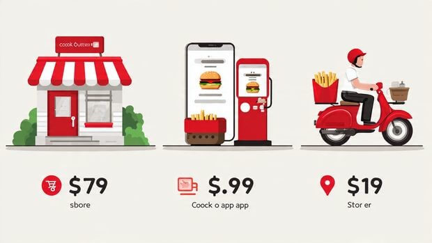 Comparison table showing Cook Out in-store prices vs delivery app prices with visible commission impact