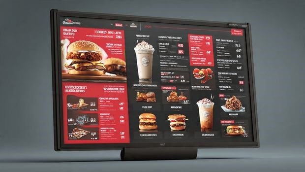 Cookout digital menu board with bundle pricing, value trays, and premium shake add-ons showing anchoring strategy