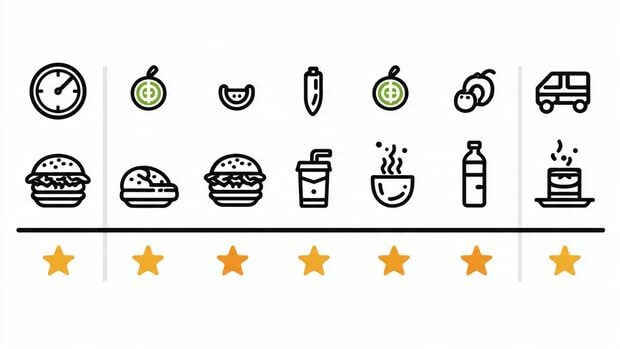 CookOut seafood versus competitors, icons for price, portion, delivery, taste