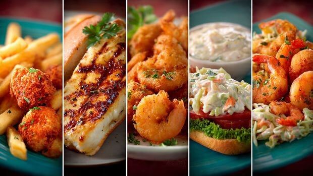 CookOut sea food, fried shrimp basket, grilled fish sandwich, combo plate, hush puppies, seafood sauce
