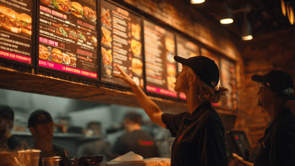 Cookout Vegan Options: 7 Proven Ways to Find the Best Plant-Based Picks (USA) 1 Customer pointing at menu board while ordering Cookout vegan options at a USA fast food counter.