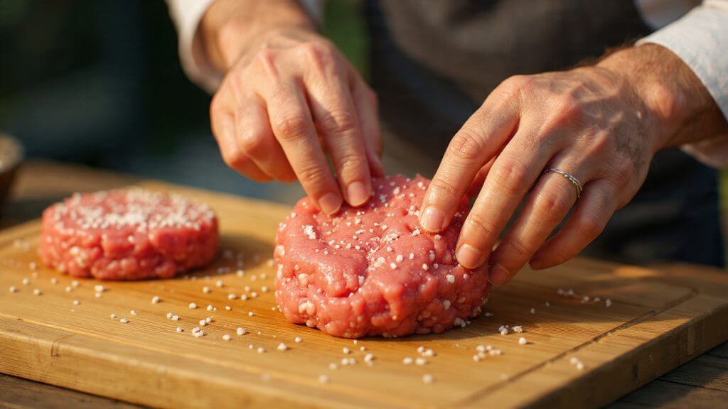 Chef shaping ground beef patties for Cookout burger making