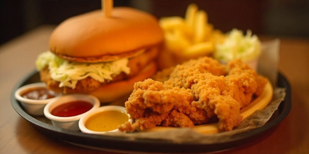 Cookout chicken options tray with customizable sides and sauces.