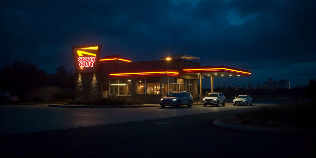 Drive thru scene showing why cookout chicken options fit late night cravings.