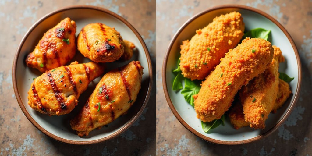 Nutrition comparison of grilled vs breaded cookout chicken options.