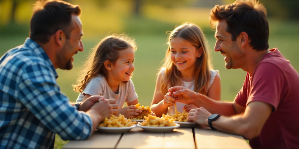 Family enjoying Cook Out meal with gift cards