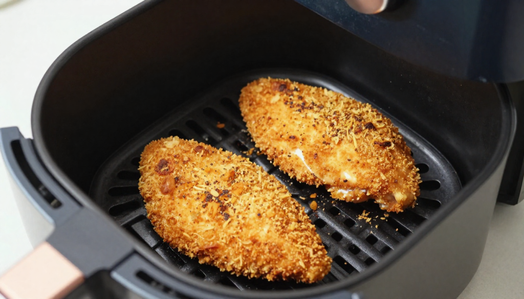 Cookout chicken recipe, 7 Proven Copycat Cook Out Chicken Sandwiches You Can Make Today 6 Breaded chicken breast crisping inside an air fryer.