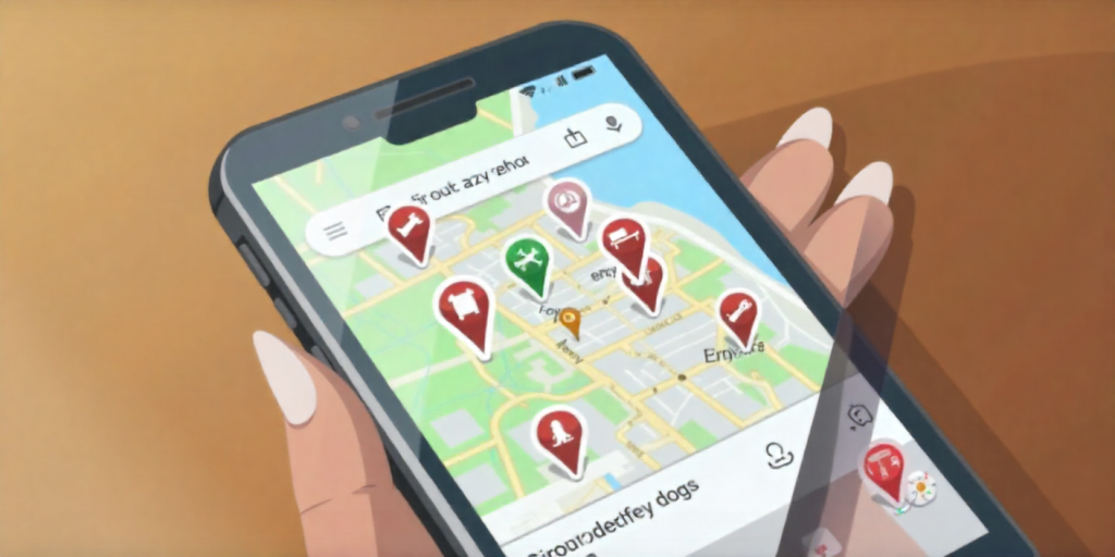 Google Maps showing search for cookout pet friendly outdoor seating