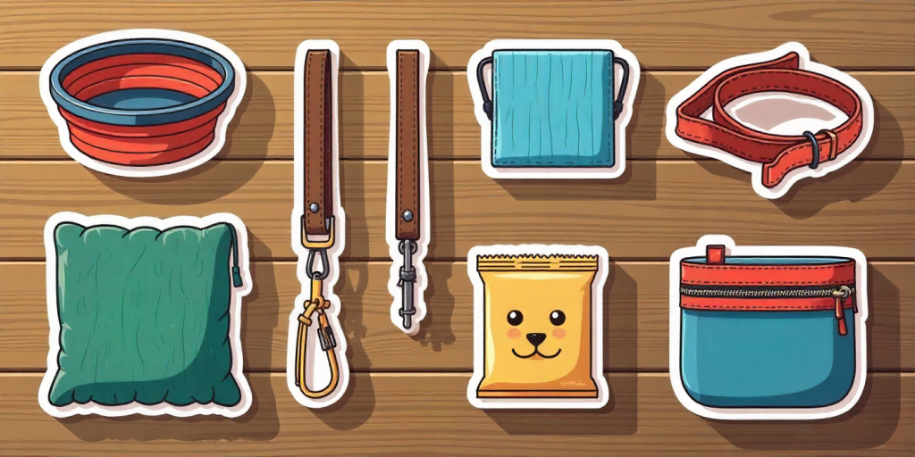 essentials for a cookout pet friendly trip including bowl and leash