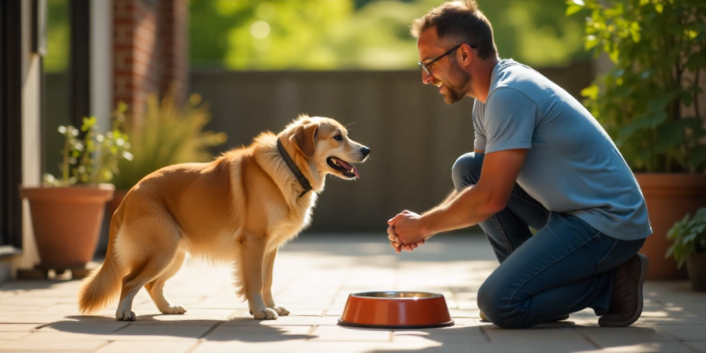 dog receiving water at a hot patio during a cookout pet friendly stop