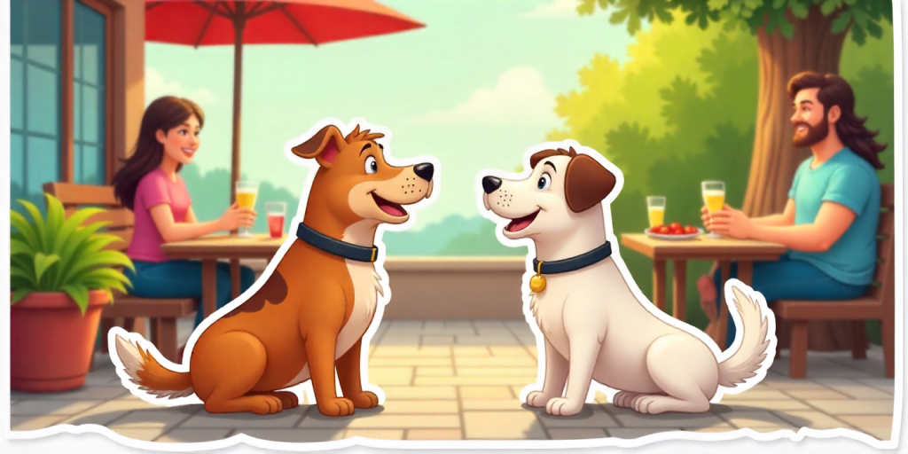 dogs meeting on a Cook Out style patio during a cookout pet friendly visit