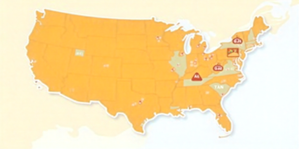 map showing Southern states with markers for cookout pet friendly stops