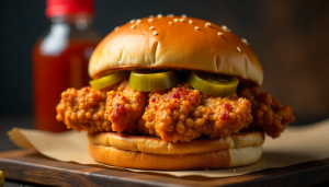 Home 22 Cook Out style grilled chicken sandwich with pickles and mayo on a toasted bun.