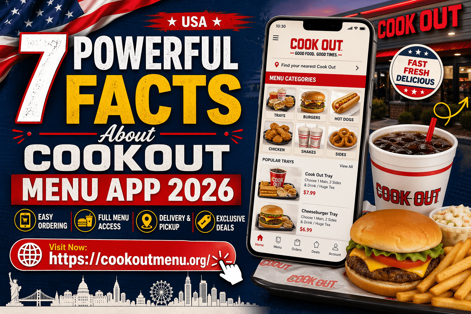 Cookout Menu App 2026 mobile interface with burgers fries and drink showing fast food ordering experience