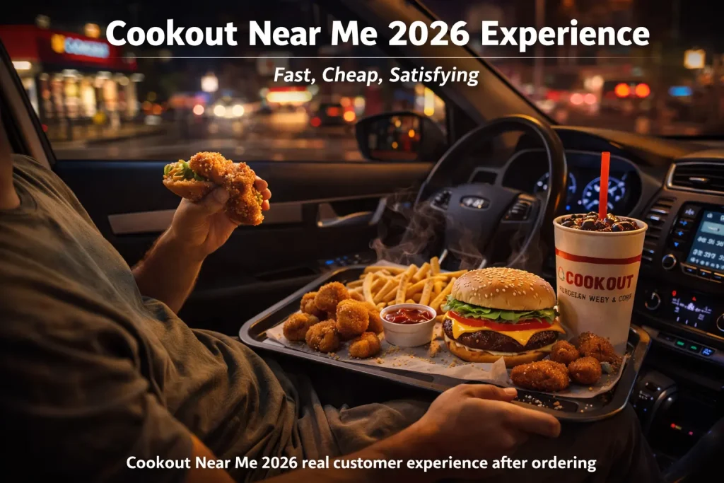 Cookout Near Me 2026 drive thru meal experience inside car